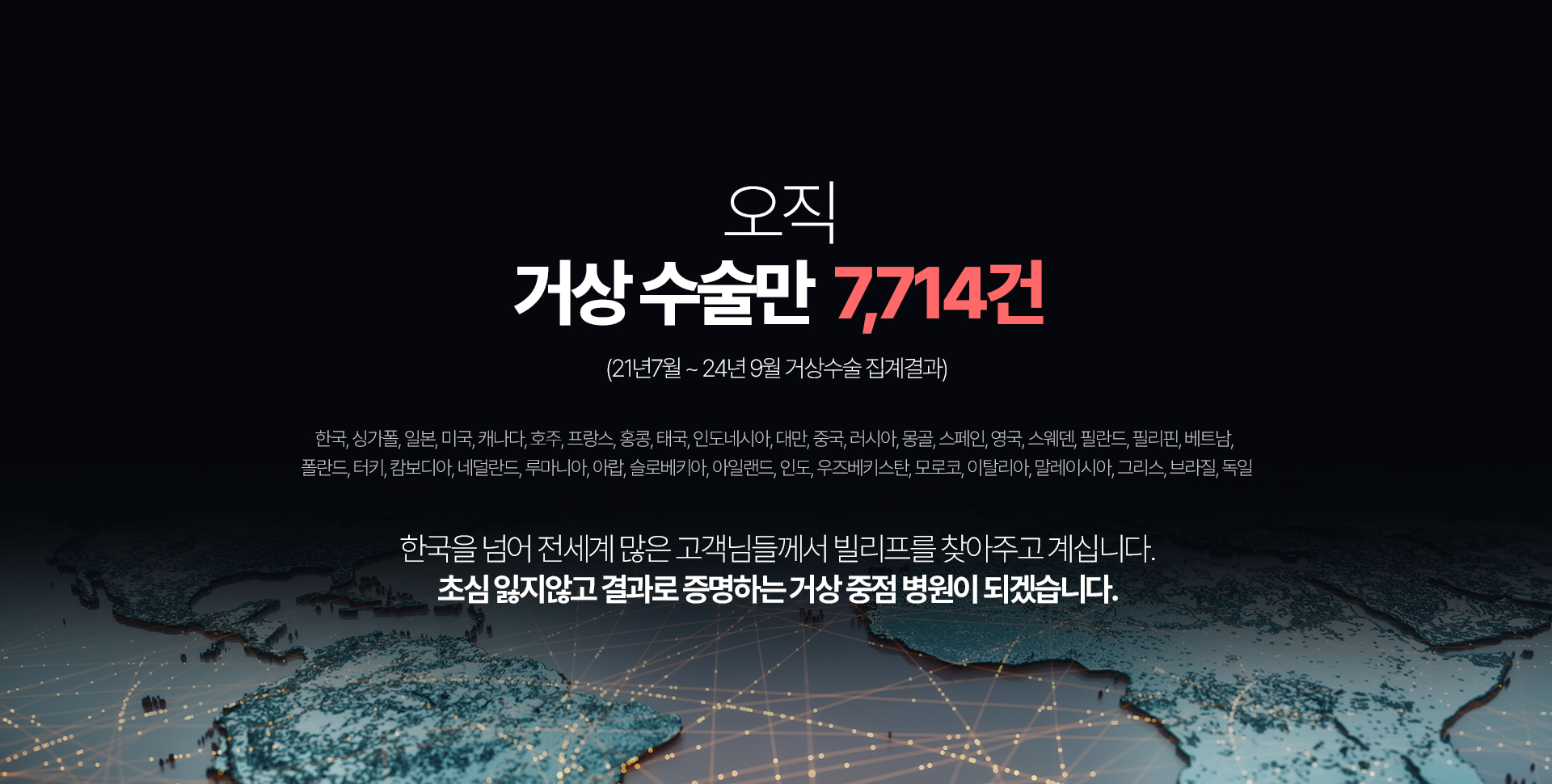 오직 거상 수술만 6,043건 (21년7월~24년 4월 거상수술 집계결과) 한국, 싱가폴, 일본, 미국, 캐나다, 호주, 프랑스, 홍콩, 태국, 인도네시아, 대만, 중국, 러시아, 몽골, 스페인, 영국, 스웨덴, 필란드, 필리핀, 베트남, 폴란드, 터키, 캄보디아, 네덜란드, 루마니아, 아랍, 슬로베키아, 아일랜드, 인도, 우즈베키스탄, 모로코, 이탈리아, 말레이시아, 그리스, 브라질, 독일 한국을 넘어 전세계 많은 고객님들께서 빌리프를 찾아주고 계십니다. 초심잃지않고 결과로 증명하는거상중점병원이 되겠습니다.